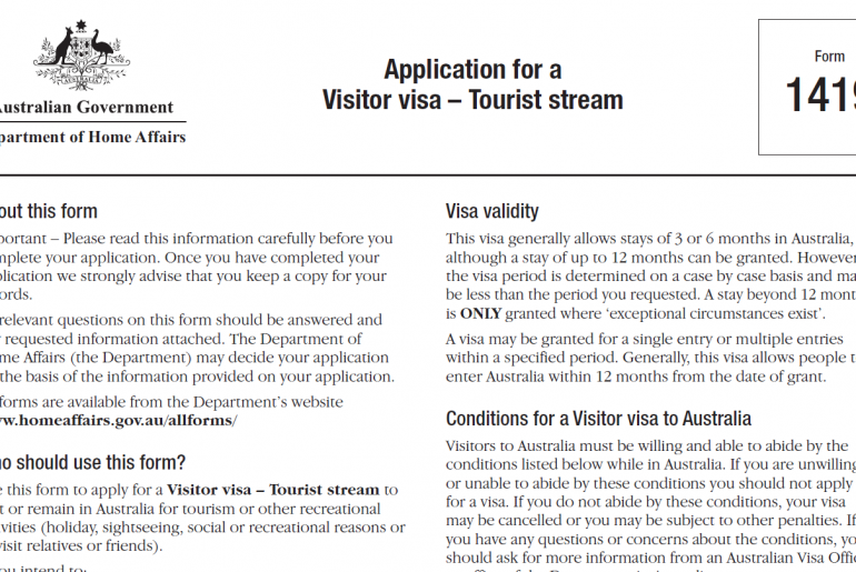 Hướng dẫn điền đơn 1419 xin visa du lịch Úc online